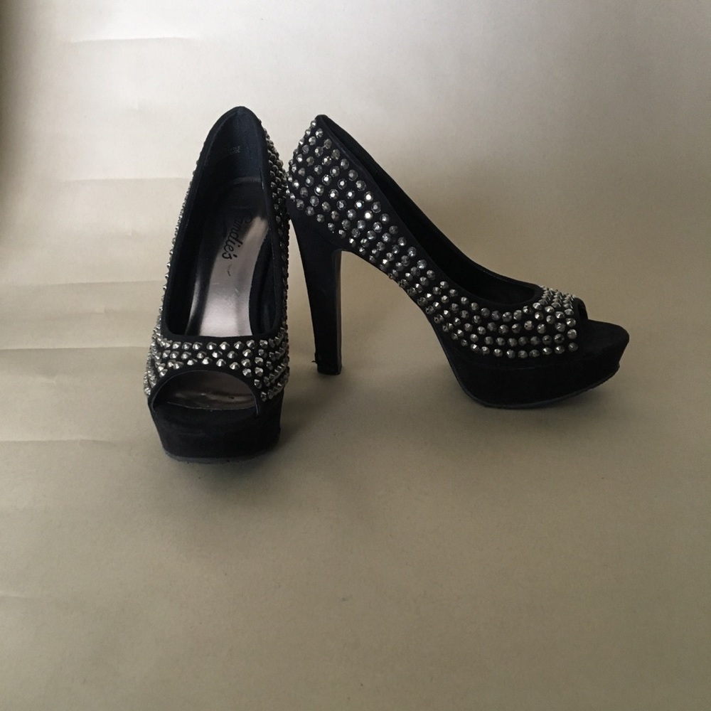 Black silver stud heels